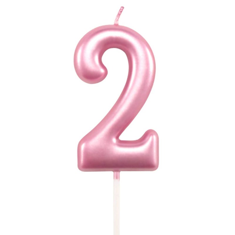XNOVA 2nd Birthday Candle Two Years Pink Happy Birthday Number 2 Candles for Cake Topper Decoration for Party Kids Adults Numeral 20 23 12 26 29 21 27 62 25 - Image 1